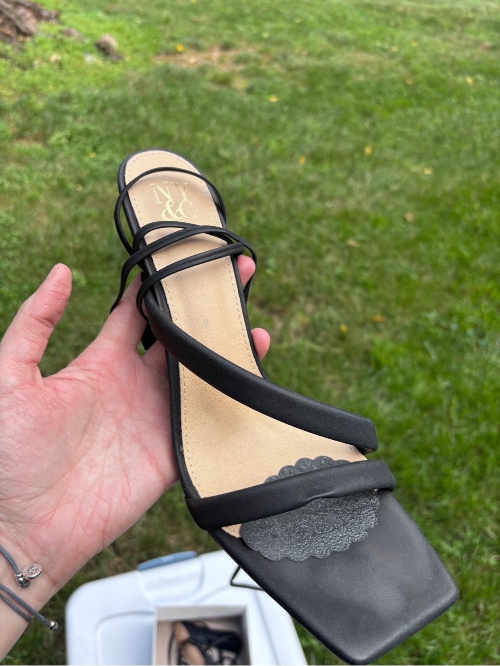New York & Company 🖤 Black Strappy Square-Toe Sandal with Nude Footbed